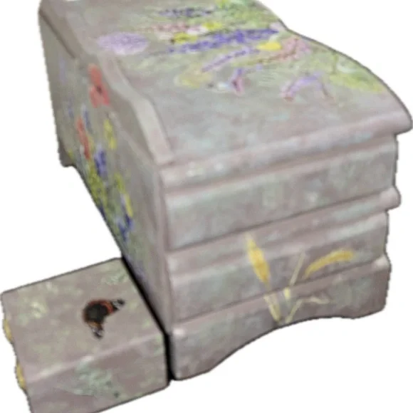Faux Stone Finish Floral Jewelry Box with Bonus Trinket Box